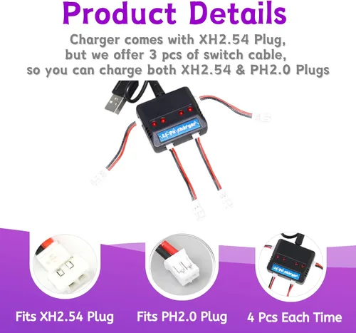 Miniatura 5 de 3.7V 800mAh 25C Molex/XH2.54 Plug 802540 recargable, apto para Q9S Drones Force1 UFO Syma X5 X5SW X5C X5C1 Hengqi 905 Cheerson CX-30 BEZGAR