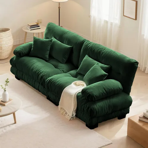 Miniatura 43 de SoarFlash Moderno sofá reclinable de terciopelo para sala de estar, sofá biplaza para apartamento, sofá de almacenamiento con marco de madera Azul