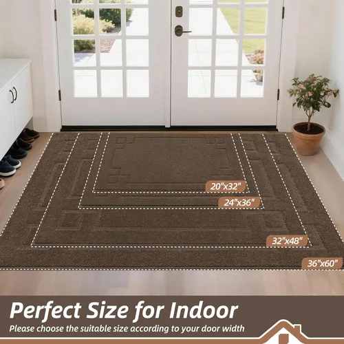 Miniatura 2 de BEQHAUSE Alfombra de Puerta 81 x 122 cm, Alfombras Antideslizantes para Interior Alfombras de Entrada Lavables de Perfil Bajo y Absorbentes, Marrón