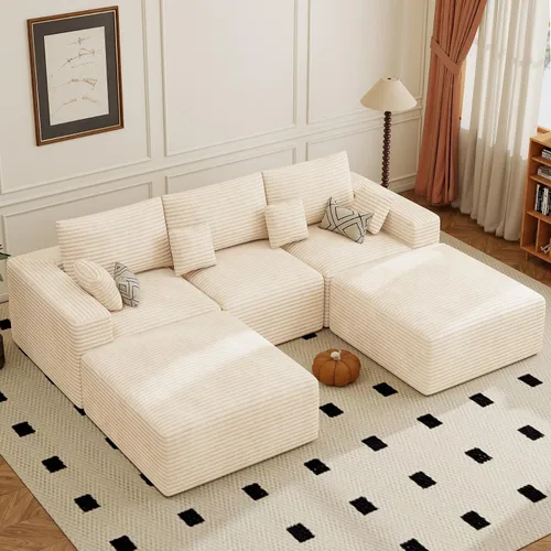 Miniatura 37 de Sofá cama seccional modular de 113", sofás de nube convertibles para sala de estar con otomana, juego de sofá cama de pana sin estructura de 6 Gris