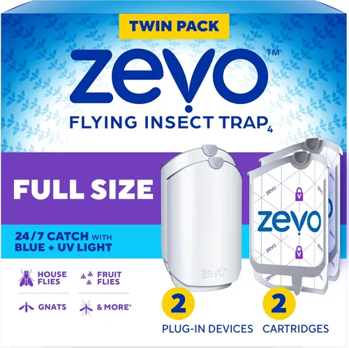 Zevo 2 trampas para insectos voladores y 2 cartuchos de recarga. Trampa para moscas enchufable y atrapa insectos de interior para mosquitos, moscas