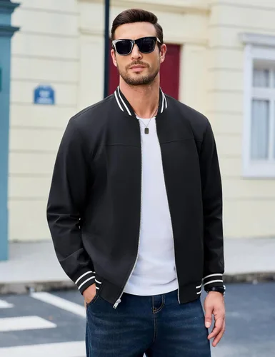 Miniatura 3 de MAGCOMSEN Chaqueta bomber para hombre, ligera, cortavientos, con cremallera, resistente al viento, casual, primavera, otoño, abrigo para golf