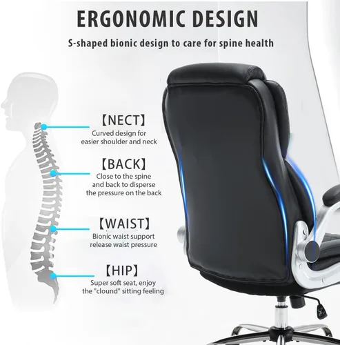 Miniatura 6 de Silla de oficina grande y alta de 400 libras, silla de escritorio ergonómica de respaldo alto con soporte lumbar, silla ejecutiva de piel sintética