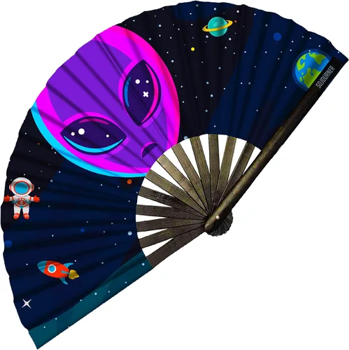 Miniatura 79 de SoJourner Bags Rave Fan – Ventilador plegable grande – Ventilador de mano Clack para raves, Halloween, Burlesque, trajes de arcoíris para mujeres