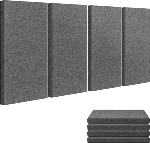 Panel de pared de fibra de vidrio de 23.62 x 11.81 x 2 pulgadas, paquete de 4 paneles acústicos, paneles acústicos absorbentes de sonido para Gris