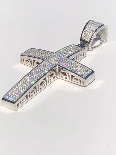 Miniatura 3 de Harlembling Solid 925 Sterling Silver Iced Cross Pendant - Men's - 2x1.5 20 Grams - Fits Up To 8mm Chains!