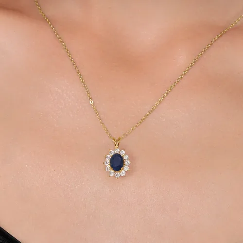 Miniatura 195 de Gem Stone King Collar con piedra natal ovalada de plata chapada en oro amarillo de 18 quilates, ovalado de 0.315 x 0.236 in, collares con colgante