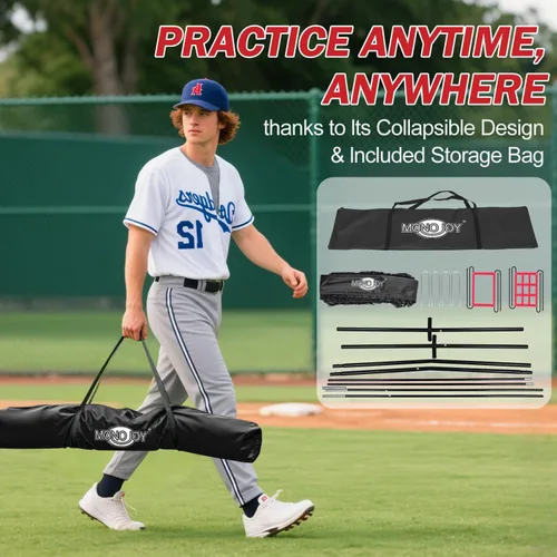 Miniatura 6 de Red de práctica de béisbol de 7 x 7 pies para golpear y lanzar, red de entrenamiento con zona de ataque grande o camiseta de bateo y objetivo de 9