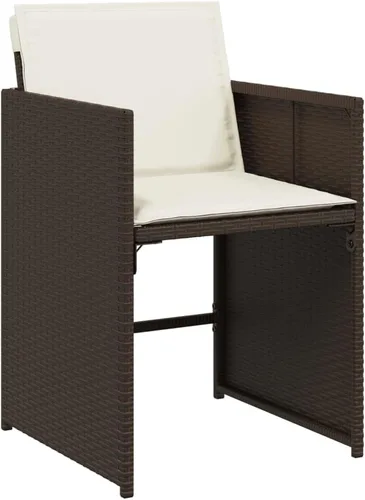 Miniatura 4 de 17-Piece Brown Poly Rattan Patio Dining Set with Cream White Cushions, Foldable Chairs and Tempered Glass Table for Outdoor Garden Backyard Patio