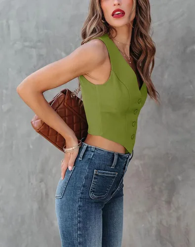 Miniatura 3 de Sunborui Chalecos sin mangas con botones para mujer, totalmente forrados, cuello en V, chaqueta ajustada regular
