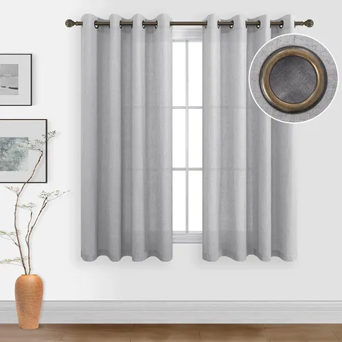 Miniatura 26 de KOUFALL Cortinas de lino azul piedra para dormitorio, 2 paneles de cortinas semitransparentes azul empolvado con ojales de bronce para sala