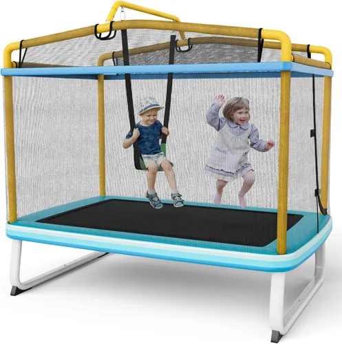 Miniatura 10 de Giantex - Cama elástica de 6 pies rectangular con columpio, cama elástica mini para niños aprobada por ASTM con red, barra horizontal, cierres