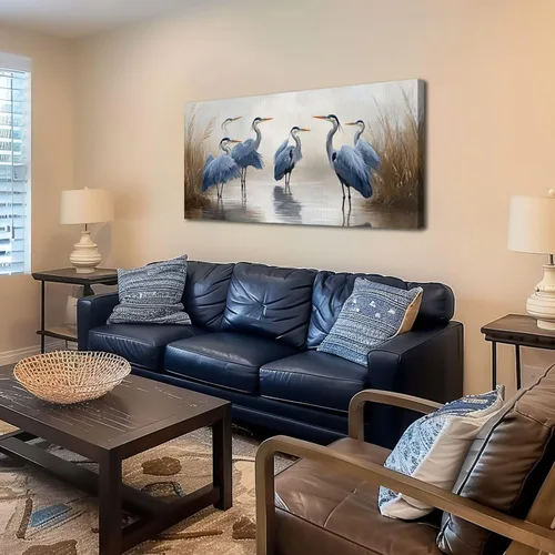 Miniatura 3 de 20"x 40" Canvas Wall Art Blue Heron Sea Bird Wild Bird Coastal Birds Vintage Heron Herons Blue Framed Pictures Painting Prints Large Wall Art for