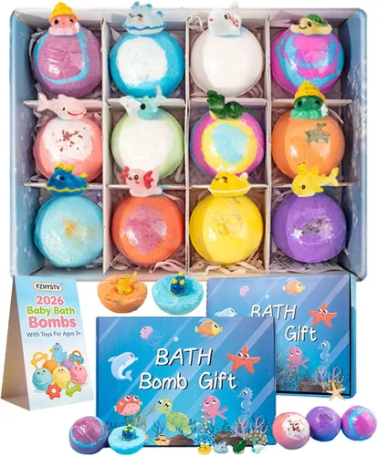 Miniatura 8 de Bombas de baño de regalo para niños a partir de 3 años, diseño de arcoíris salpicado, juego de regalo de tesoro de burbujas naturales con burbujas