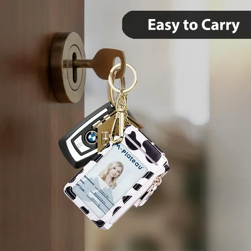 Miniatura 33 de Cartera con llavero, tarjetero con bloqueo RFID de piel, funda para tarjetas de crédito con cremallera para mujer
