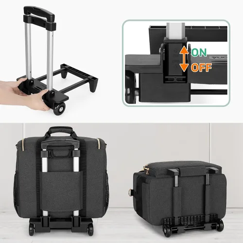 Miniatura 4 de LUXJA Bolsa rodante para profesores con compartimento para laptop y dolly desmontable, bolsa de mano rodante multifuncional para profesores