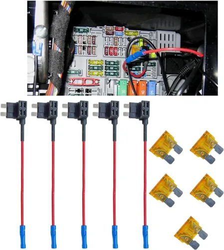 Miniatura 8 de 5 piezas de adaptador de fusible para agregar un circuito de 12 V para automóvil, soporte de fusible de cuchilla mini de perfil bajo, juego con 5 x