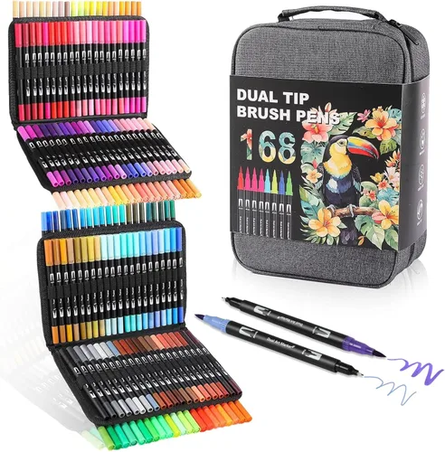 Miniatura 9 de TOSHARE Marcadores de acuarela de 36 colores y punta fina de doble punta para libros de colorear para adultos, bolígrafos de pintura sin sangrado
