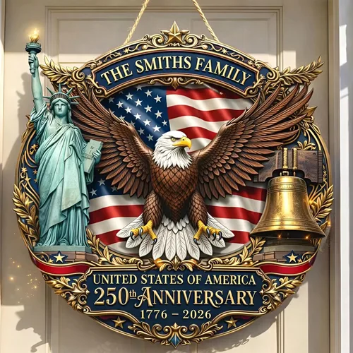 Miniatura 27 de NAZENTI Letrero personalizado para puerta del 4 de julio con nombre familiar, coronas de puerta personalizadas para 250 aniversario de Estados