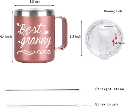 Miniatura 7 de Regalos para el Día de la Madre para la abuela – Taza aislada de acero inoxidable con asa, taza de 12 onzas para cumpleaños de nieta, nieto, nieto
