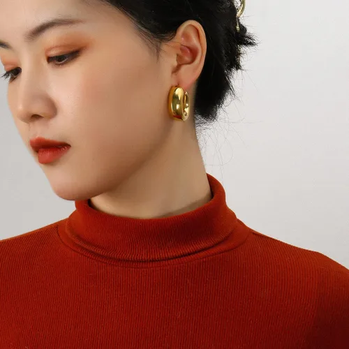 Miniatura 6 de Aretes de aro de oro grueso para mujer gruesos chapados en oro real de 18 quilates ligeros