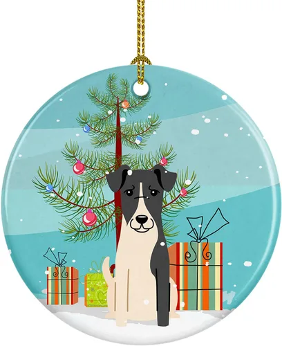 Miniatura 40 de Caroline's Treasures Adorno de cerámica para árbol de Navidad, Laika Spitz de Siberia Occidental, decoración colgante para árbol de Navidad