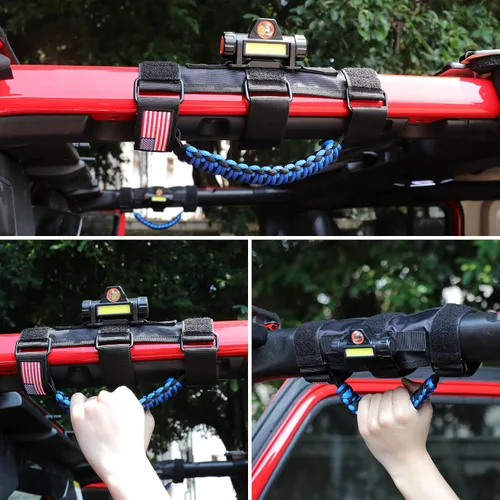 Miniatura 6 de sukemichi Asas de Agarre para Barra Enrollable con Luz para Accesorios de Jeep Wrangler TJ JK JL YJ Unlimited Rubicon Sahara 2 Puertas 4 Puertas