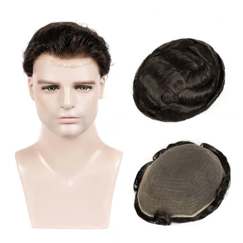 Miniatura 6 de Amiable Toupee para hombres, cabello humano, encaje francés, sistemas de reemplazo de cabello para hombre, suave blanqueado, frontal, aspecto #1