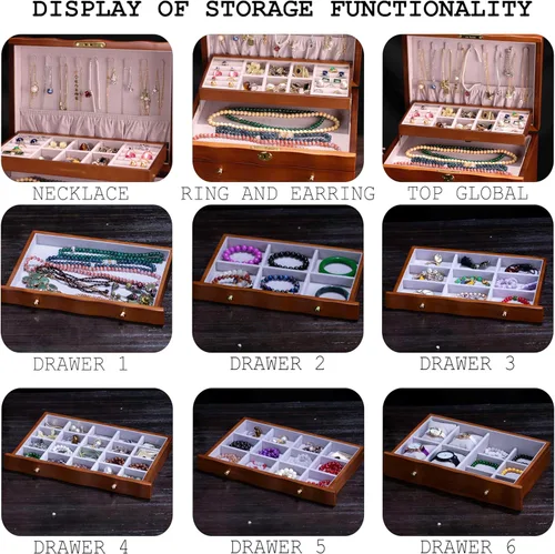 Miniatura 11 de Joyeros de madera pintados a mano para mujeres, caja grande de joyas y organizadores para colgar collares, organizador de joyas, caja