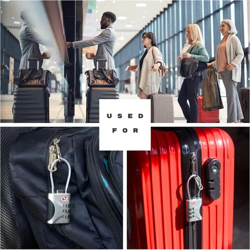 Miniatura 6 de Cerraduras TSA para equipaje, cerradura de combinación pequeña con cable, cerraduras de equipaje aprobadas por la TSA, cerradura combinada para Negro