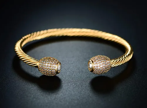 Miniatura 5 de Barzel Brazalete de cable de cristal chapado en oro de 18 quilates para mujer, brazalete, Metal, cristal