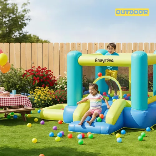 Miniatura 5 de Casa Inflable de Rebote para Niños de 3 a 6 Años, Castillo Hinchable para Interiores y Exteriores con Fosa de Pelotas, Aro de Baloncesto, Juego