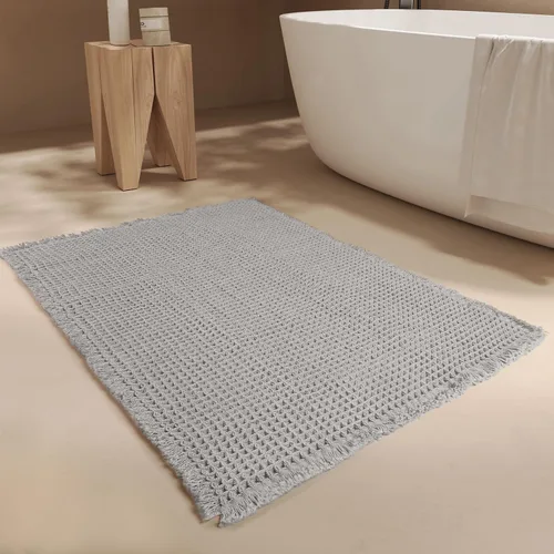 SUMLANS Tapete de baño de punto gofre, superabsorbente, con parte trasera de goma antideslizante, ultra suave, lavable a máquina, con borlas (gris,