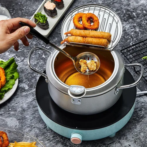 Miniatura 3 de Olla freidora, olla de papas fritas tempura sartén con termómetro (diámetro 8 pulgadas), 8 pulgadas