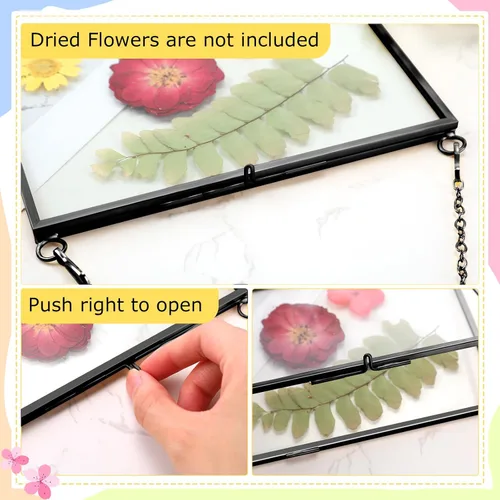 Miniatura 4 de Tuanse 6 marcos de vidrio de latón para flores prensadas, transparente de doble vidrio flotante, marcos de fotos colgantes con cadena