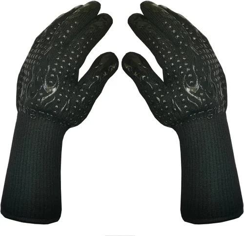 Guantes de horno con dedos para barbacoa, resistentes al calor, guantes de horno de 1472 ℉ 14 pulgadas, resistentes a cortes, guantes de cocina