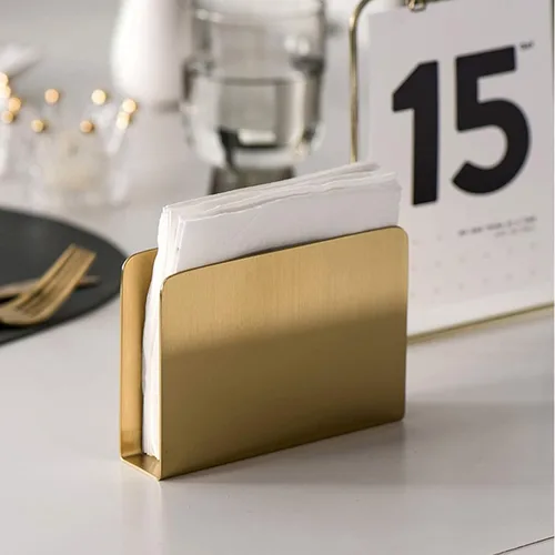 Miniatura 5 de Servilletero dorado independiente de acero para mesa de comedor, cocina, encimera, toalla de invitados (cuadrado)