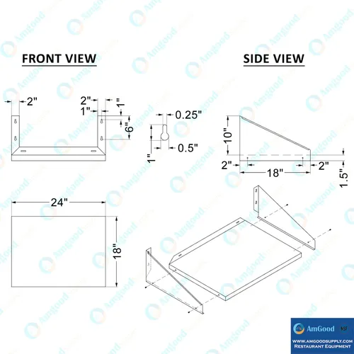 Miniatura 5 de AmGood Estante de pared de acero inoxidable de 24 pulgadas de largo x 18 pulgadas de profundidad con protectores laterales