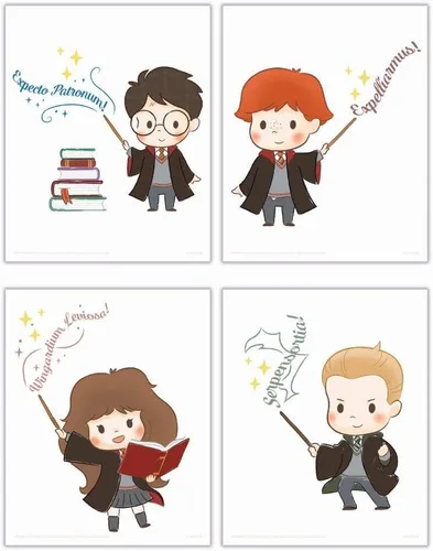 Miniatura 12 de Harry Potter - Banderas de la casa de Hogwarts - Gryffindor - Slytherin - Ravenclaw - Hufflepuff - Diseño geométrico - Juego de cuatro arte de pared