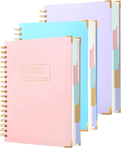Miniatura 21 de Cuaderno de espiral de tapa dura con pestañas de 8 x 10 pulgadas, diarios grandes con líneas en espiral para mujeres con divisores, 240 páginas, D