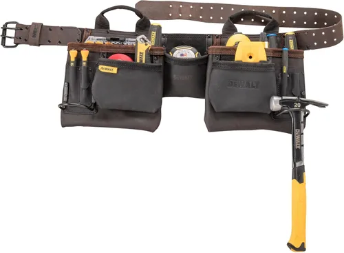 Miniatura 7 de DEWALT Cinturón de herramientas de cuero, duradero, cinturón profesional de 11 bolsillos (DWST550112)
