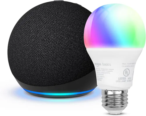 Miniatura 2 de Echo Dot con bombilla inteligente de color Amazon Basics
