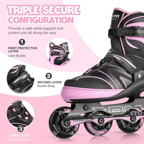 Miniatura 2 de 2PM SPORTS Patines en línea ajustables para niños de 4 a 12 años, patines en línea juveniles para niñas y niños de 5 a 8 a 12 años con ruedas de luz