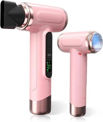 Secador de pelo rosa inalámbrico, 15000 mAh recargable con carga USB, viento frío y caliente para viajes y campamentos