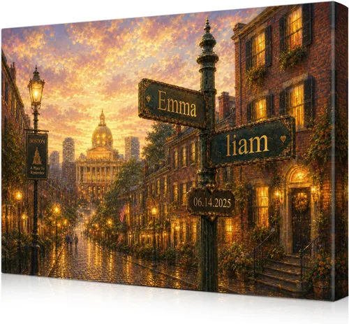 Miniatura 51 de IPIC - Personalized Framed Canvas with Custom Street Sign in Boston Personalized Street Signs with Names, Custom Canvas Print, Boston Sunset