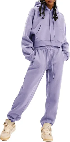 Miniatura 14 de Kissonic Conjunto deportivo de forro polar para mujer, 2 piezas, sudadera con capucha y pantalones deportivos