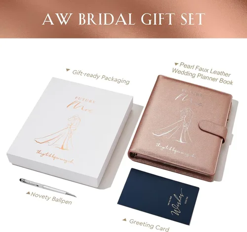 Miniatura 5 de AW BRIDAL Future Mrs Libro Planificador de Bodas y Organizador Juego de Regalo, Planificadores de Boda de Destino Personalizados, Regalo de Oro rosa