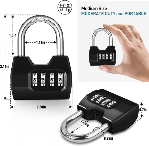 Miniatura 2 de 1 Pack disecu Candado de Combinación de 4 Dígitos, Candado Impermeable para Exteriores para Casillero de Gimnasio Escolar, Cerca, Portón, Cobertizo