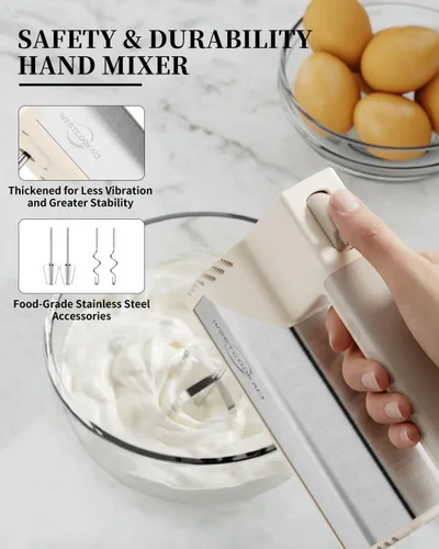 Miniatura 6 de Hand Mixer, 5-Speed Electric Mixer Handheld With 200W Turbo Ultra Power, 4 Stainless Steel Accessories Whipping Egg Cream, Lightweight Hand Mixer