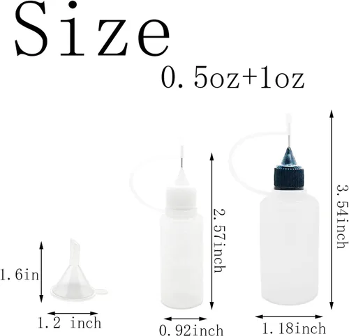 Miniatura 2 de 12 botellas aplicadoras de punta de precisión, 6 piezas de 1 onza y 6 botellas de pegamento translúcido de 0.5 onzas, con 2 mini embudo